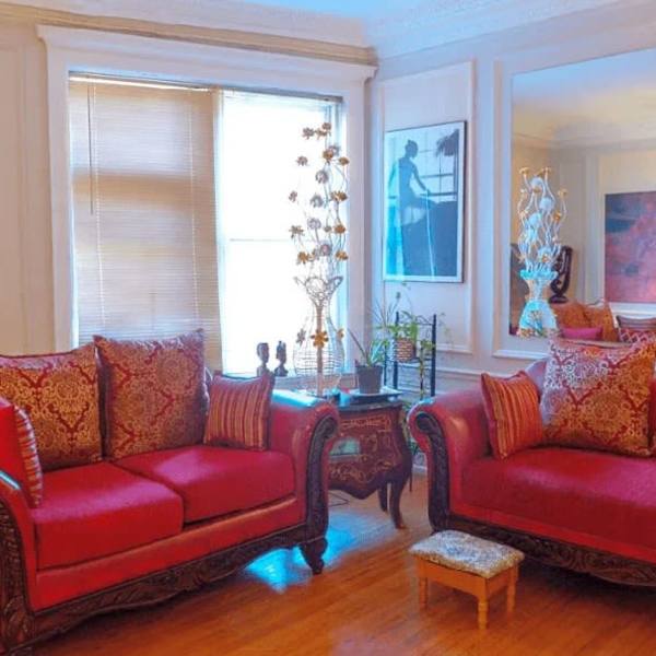Red colored furniture at Detroit Living in Detroit,Michigan