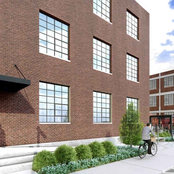 Building exterior and walkway at Detroit Living in Detroit,Michigan