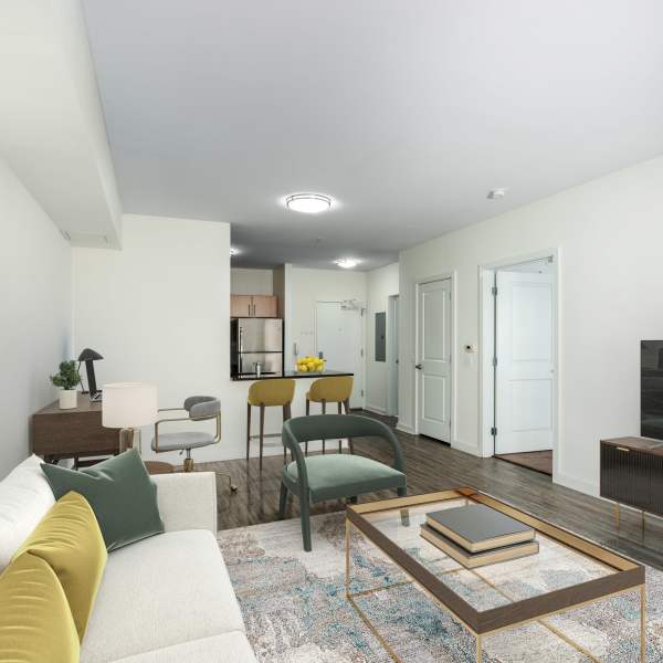 Living room with room to study or work from home atPaseo Verde Philadelphia, Pennsylvania