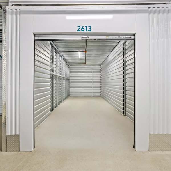 Inside a large storage unit at StorQuest Self Storage in Encinitas, California