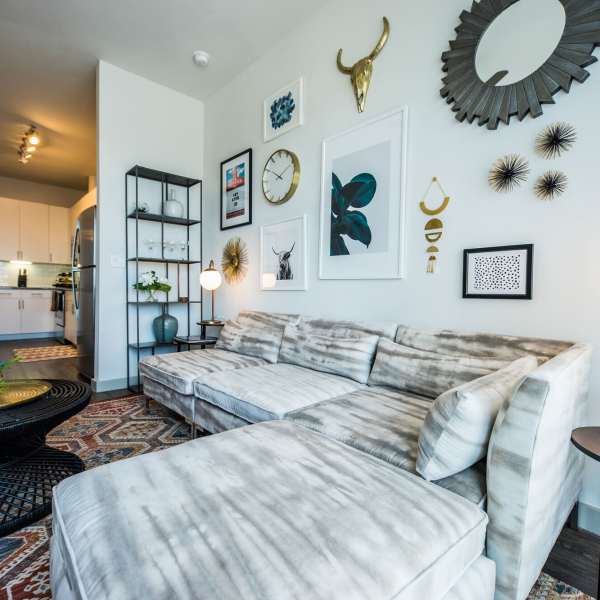 Living area with sofa at Corazon in Austin, Texas