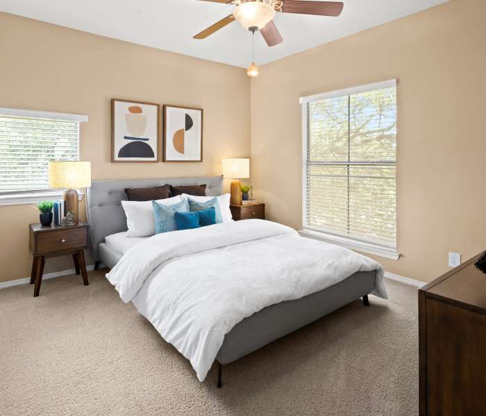 Bedroom with a ceiling fan at Lakeview at Parkside