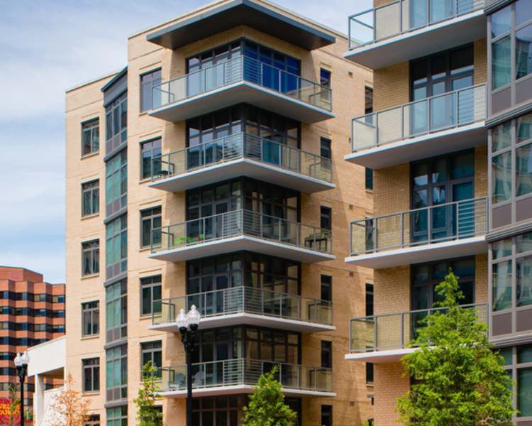 Apartment building view of several balconies at 2001 Clarendon BLVD in Arlington, Virginia