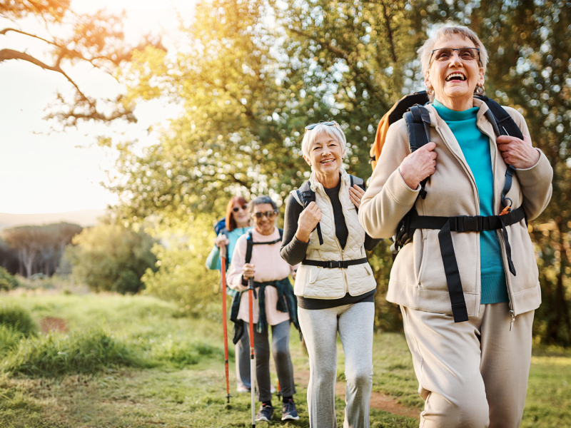 Residents hiking near Leisure Living Lakeside in Evansville, Indiana