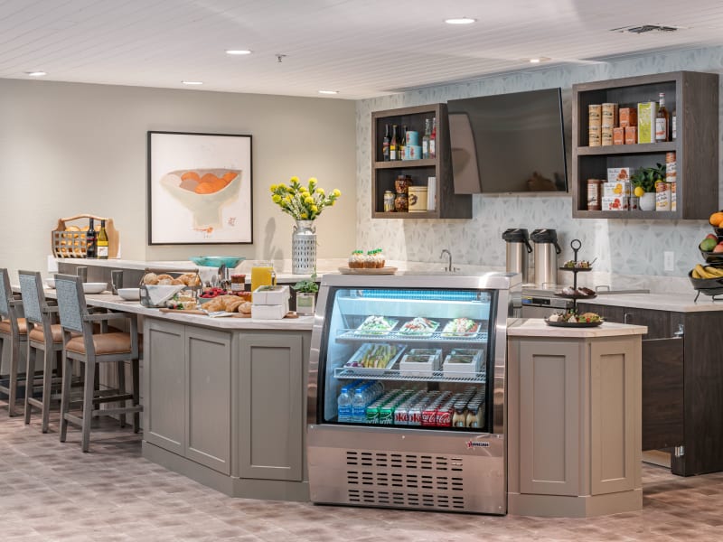 Café with snacks and coffee at Blossom Vale Senior Living in Orangevale, California. 