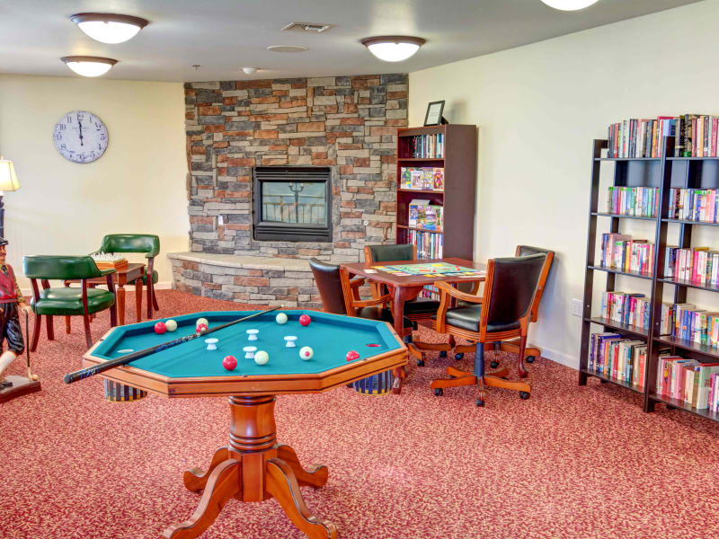 Bumper pool and tables for cards or games at Hawks Ridge Assisted Living in Hood River, Oregon