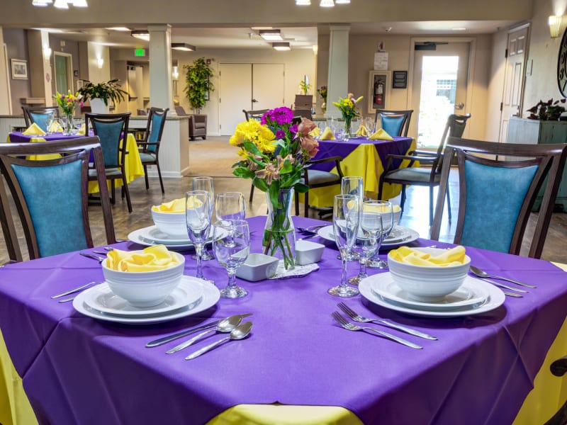 Dining room at Timberwood Court Memory Care in Albany, Oregon