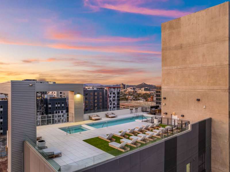 Ariel view of the rooftop pool at Malibu, Tucson, Arizona