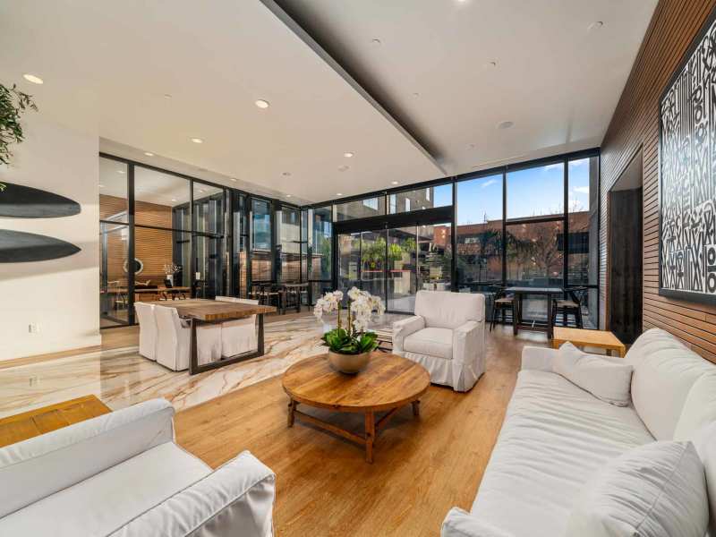 Wooden floor designed seating area at Malibu, Tucson, Arizona