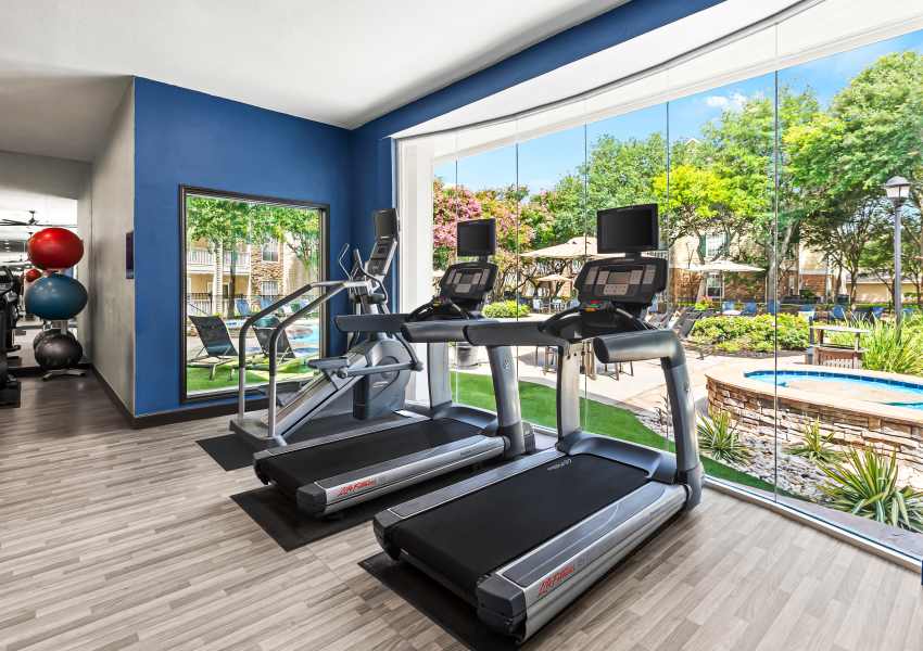 Cardio machines in the fitness center at The Lodge at Shavano Park in San Antonio, Texas