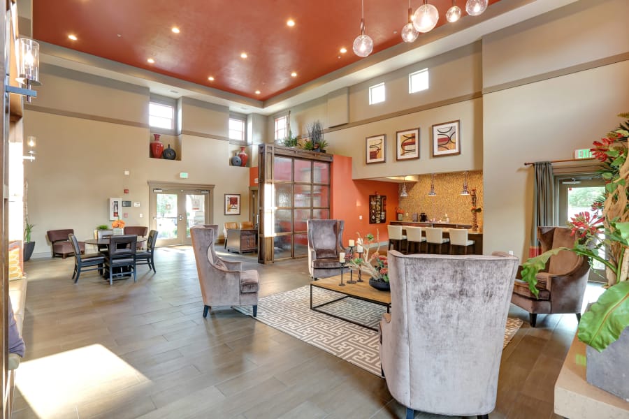 Clubhouse lobby at Meadowbrook Station Apartments in Salt Lake City , UT