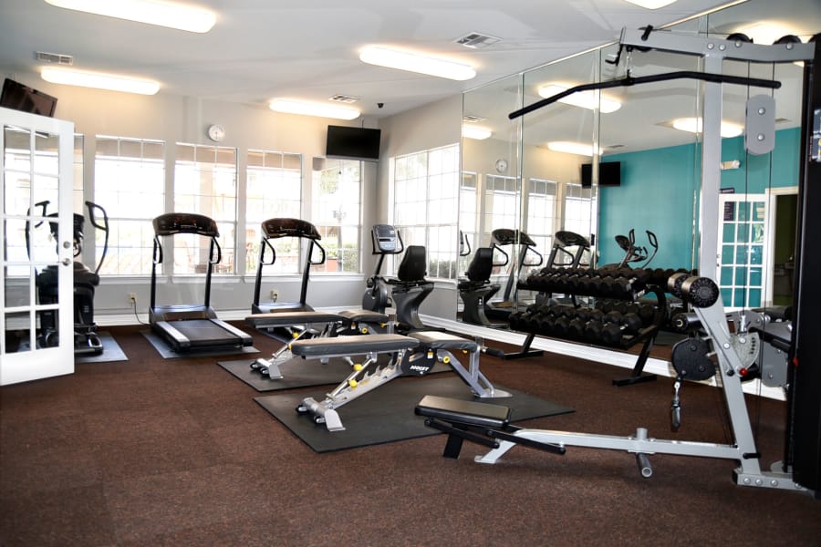 Well-equipped on-site fitness center at The Club at Stablechase