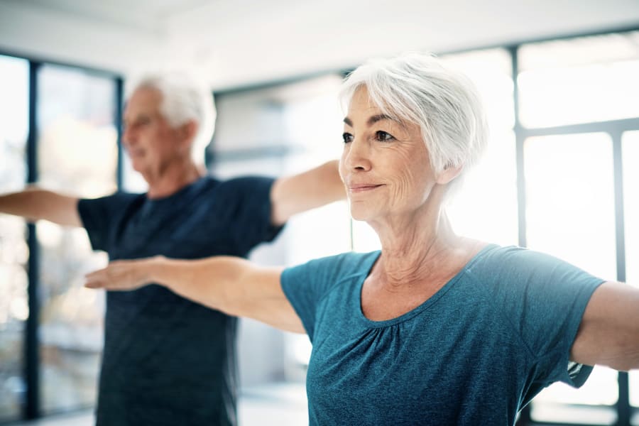 Residents taking a fitness class at Carmel Village in Fountain Valley, California