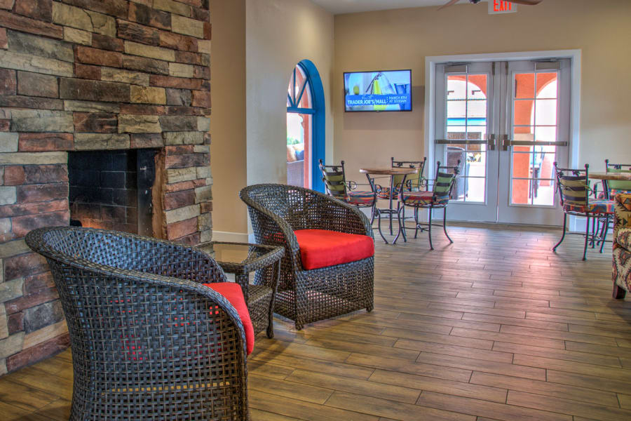 Fireplace area at Casa Del Rio Senior Living in Peoria, Arizona
