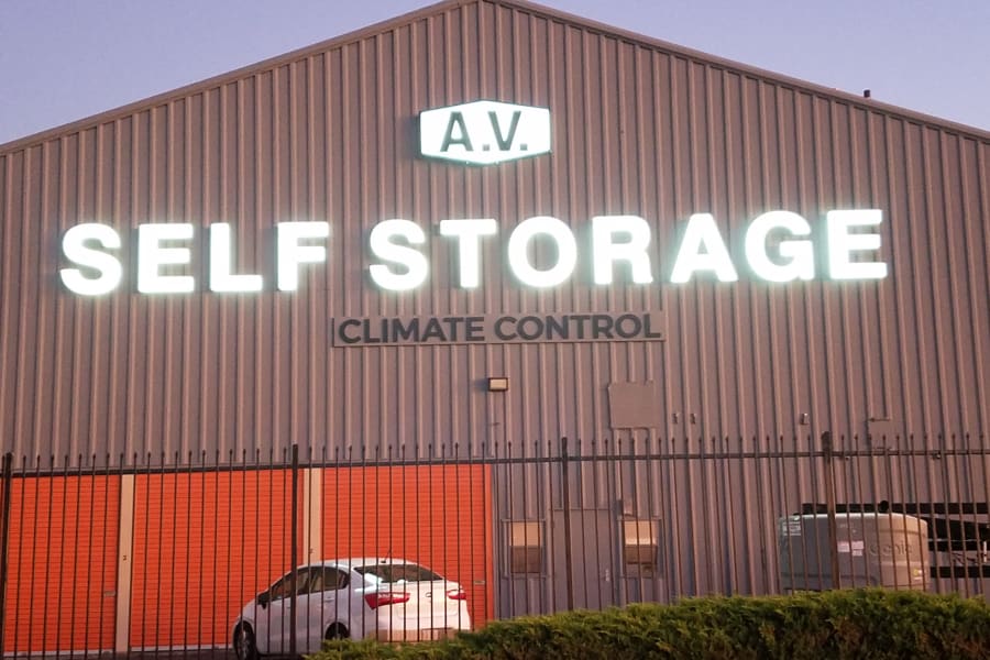 Front view of AV Self Storage in Palmdale, California