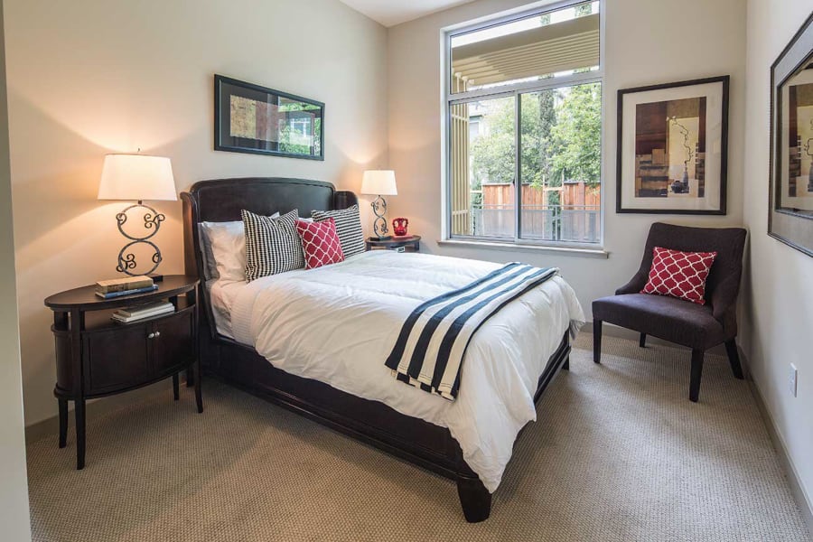 A resident bedroom in The Avant in Palo Alto, California.