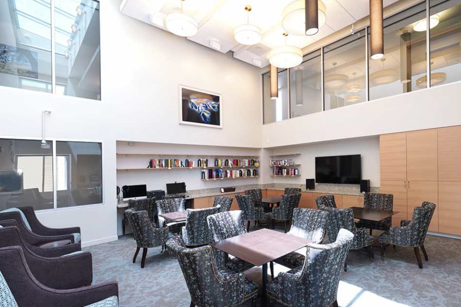 Community room at The Avant in Palo Alto, California.