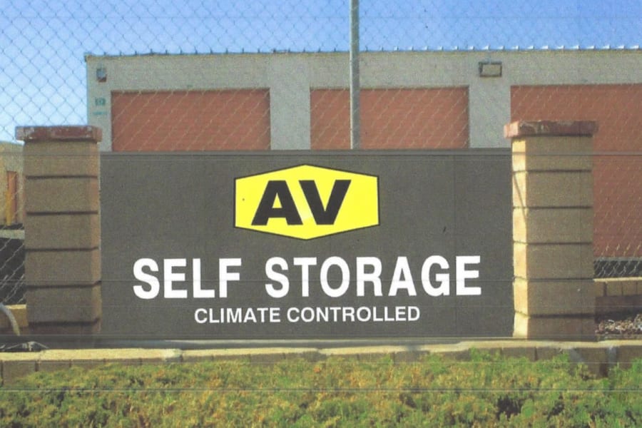 The sign at AV Self Storage in Palmdale, California. 