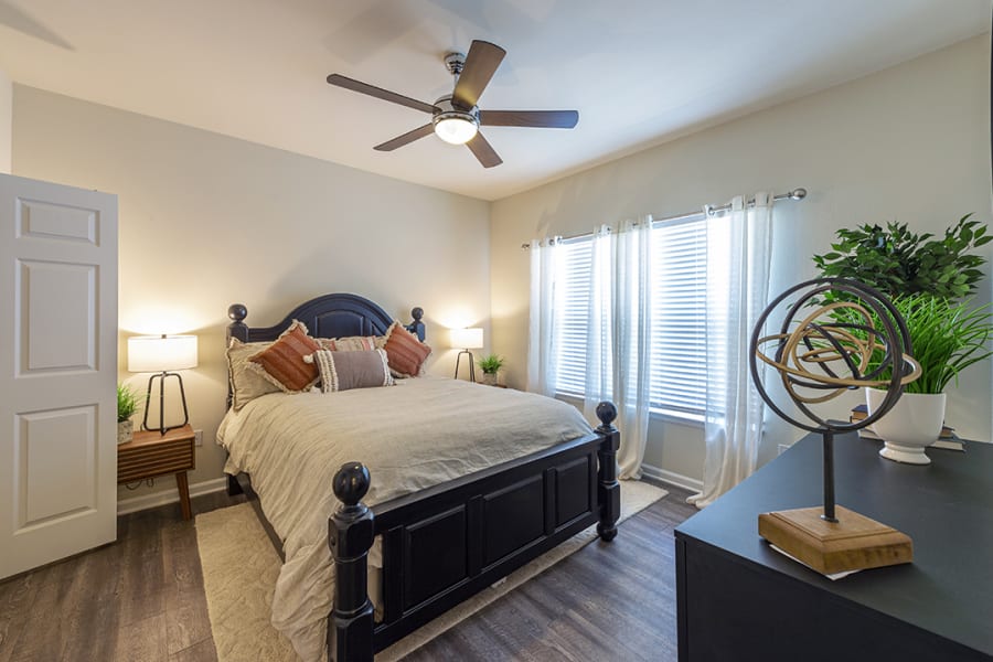 Apartment bedroom at Brazos Crossing in Richwood, Texas