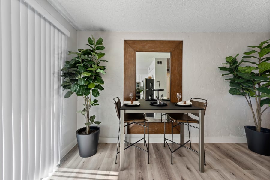 Model dining area in a unit at The Rev in Tempe, Arizona