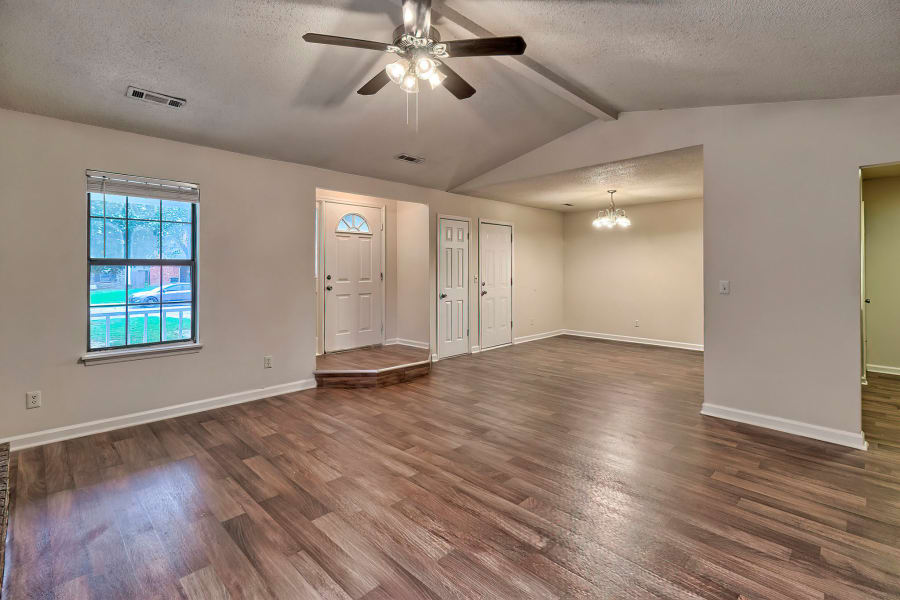 Model apartment living room at Cottages at Crowfield in Ladson, South Carolina