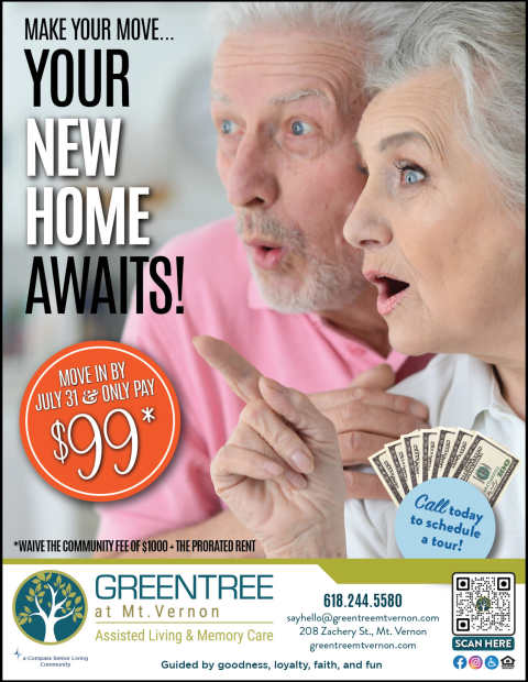 July Move in flyer at GreenTree at Mt. Vernon in Mt. Vernon, Illinois 