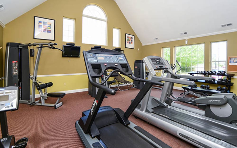 Well-equipped fitness center with cardio equipment at Abrams Run Apartment Homes in King of Prussia, Pennsylvania