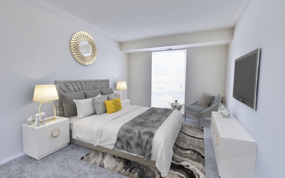 Bedroom in a home at East Meadow Apartments in Fairfax, Virginia