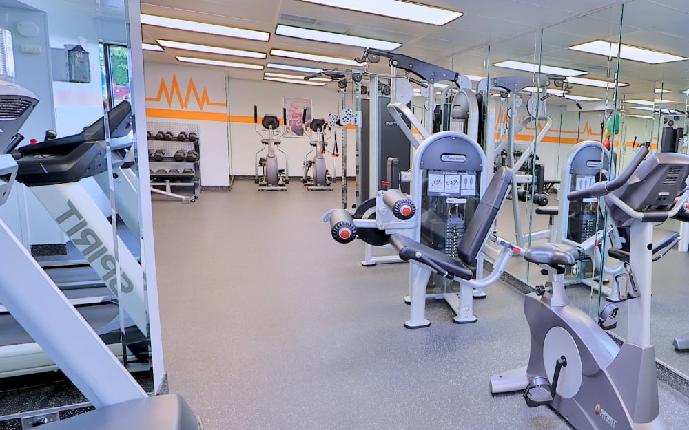 Well-equipped fitness center with cardio equipment at Lakewood Hills Apartments & Townhomes in Harrisburg, Pennsylvania