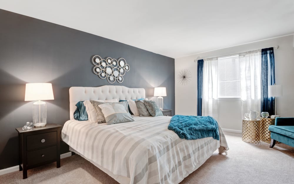 Model, spacious bedroom at Willow Run at Mark Center Apartment Homes in Alexandria, Virginia