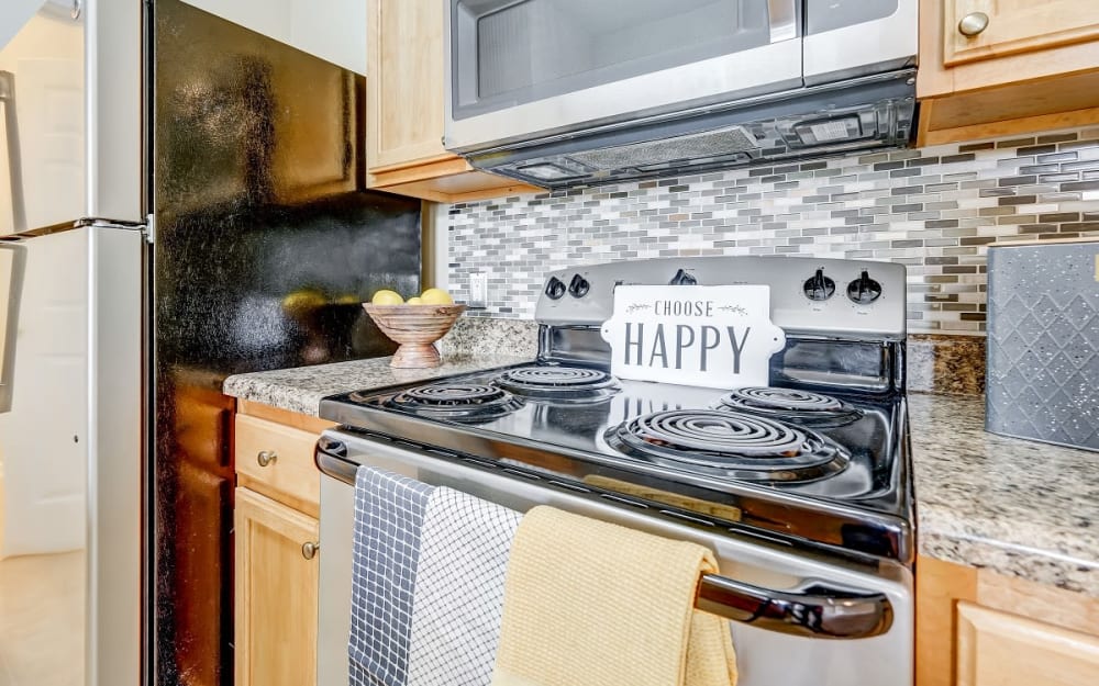 A kitchen in a home at Heather Park Apartment Homes in Garner, North Carolina