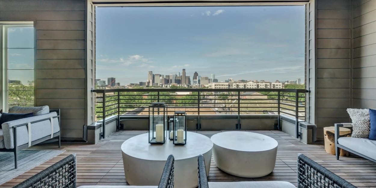 Rooftop patio overlooking the city at Ross + Peak in Dallas, Texas