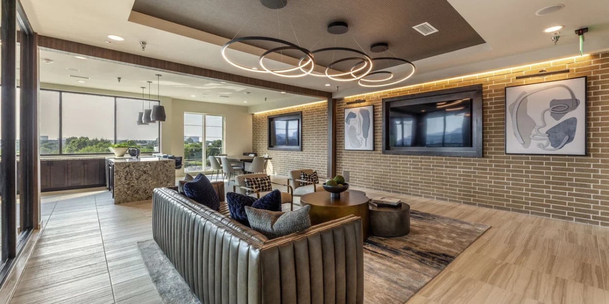 Modern décor in the clubhouse at Ross + Peak in Dallas, Texas