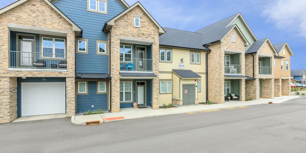 Apartments with attached garages at Mandolin at Stream Valley in Franklin, Tennessee