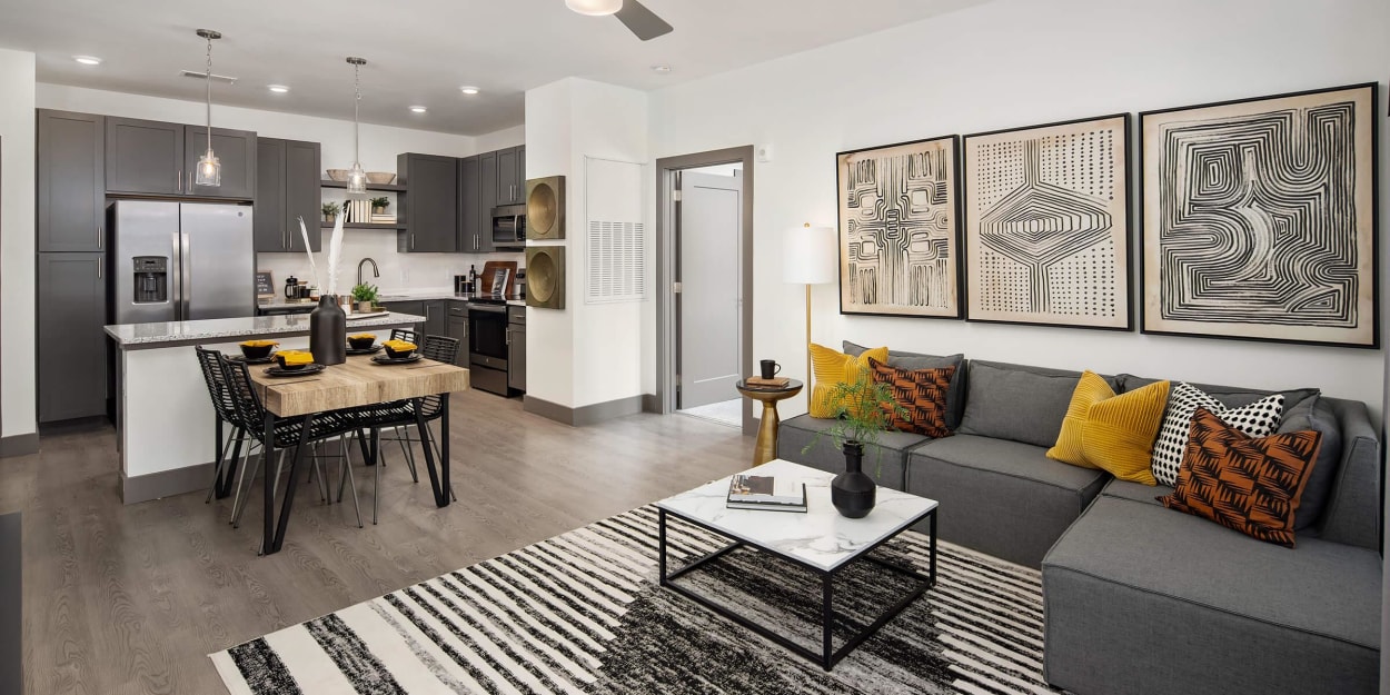 Apartment living room at Mandolin at Stream Valley in Franklin, Tennessee
