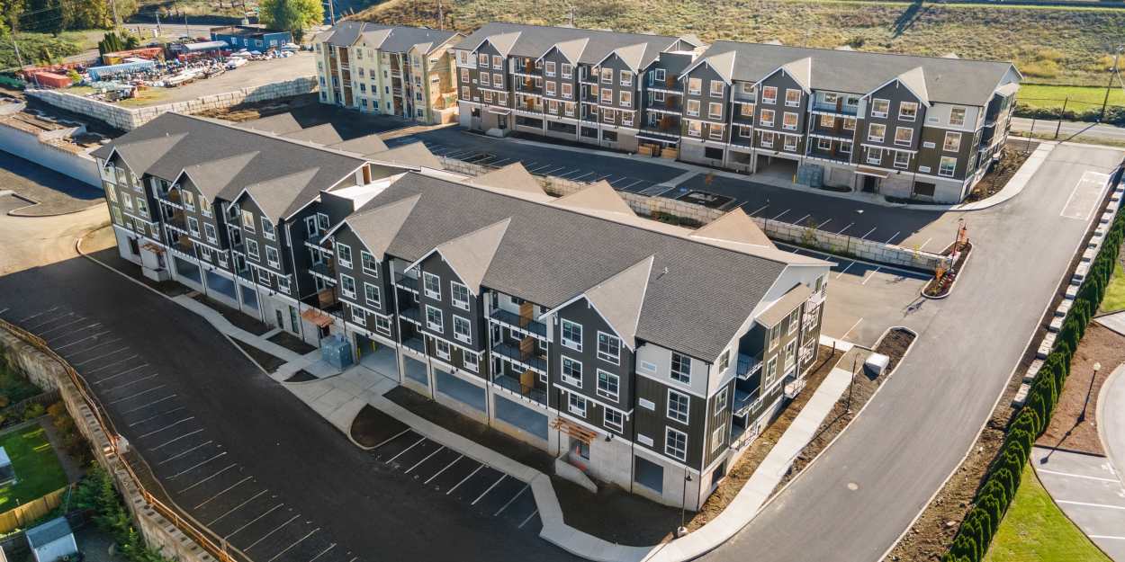 Aeriel view of our apartments at The Meadowlark at Fairview in Fairview, Oregon