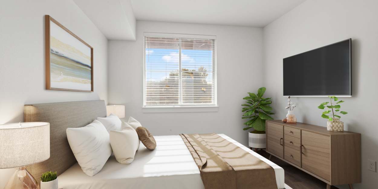 A large resident bedroom at The Meadowlark at Fairview in Fairview, Oregon