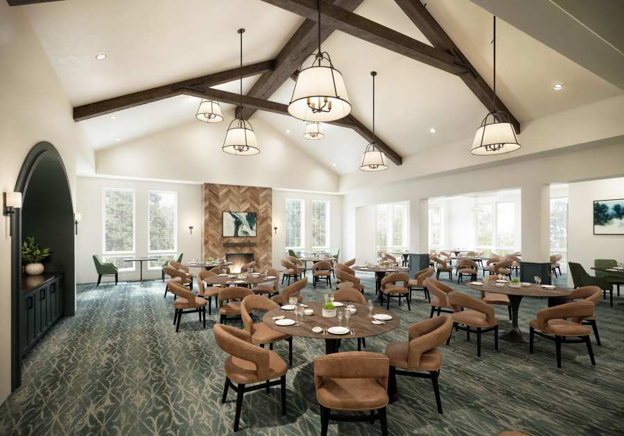 Dining area for the community at Waltonwood Lead Mine in Raleigh,North Carolina