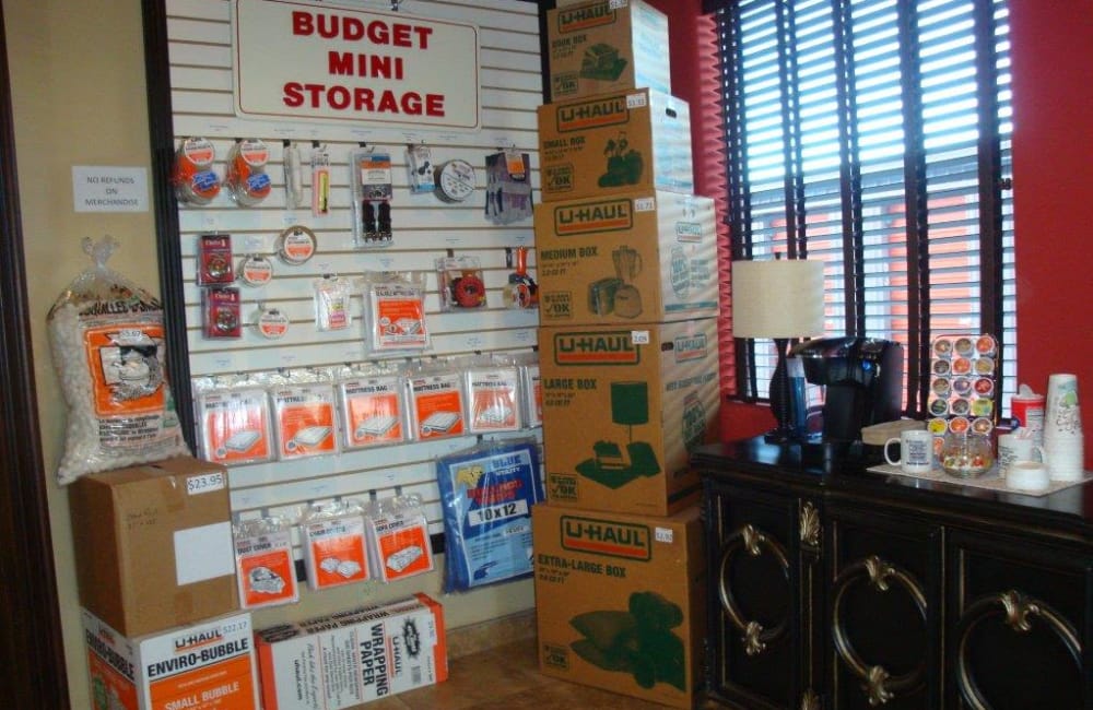 Storage supplies for sale at Budget Mini Storage