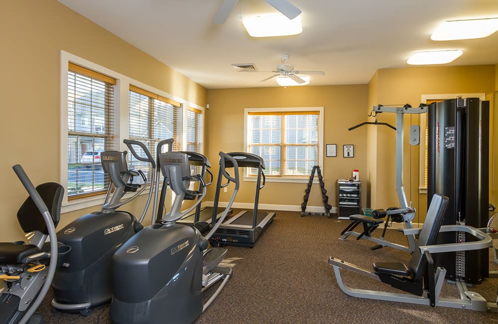 Well equipped fitness center at North Ponds Apartments & Townhomes in Webster, New York.