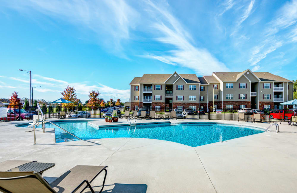 Resort-style swimming pool at Carden Place Apartment Homes in Mebane, North Carolina