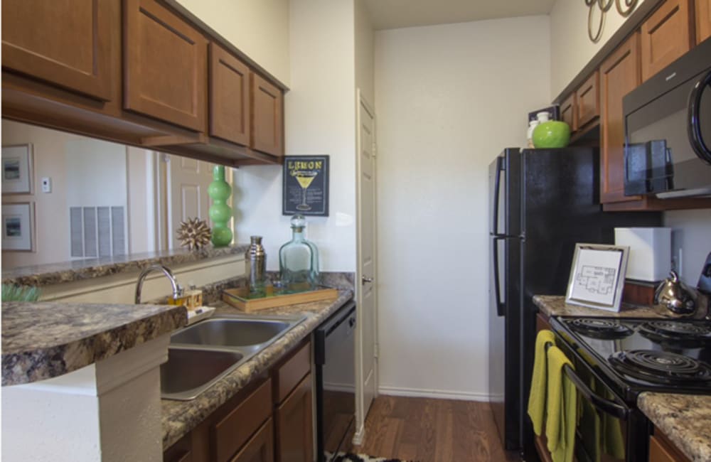 Fully equipped kitchen in a home at Century Lake Apartments in Cincinnati, Ohio