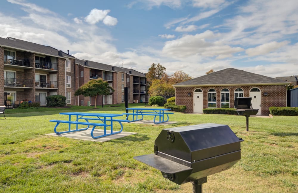 Outdoor grilling stations at East Meadow Apartments in Fairfax, Virginia