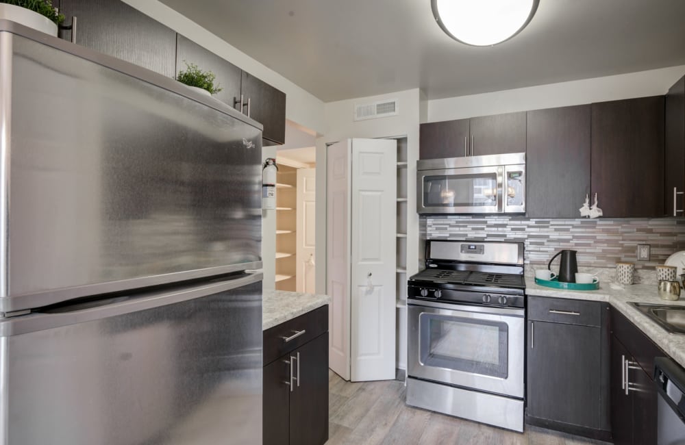 Stainless-steel appliances in a home at East Meadow Apartments in Fairfax, Virginia