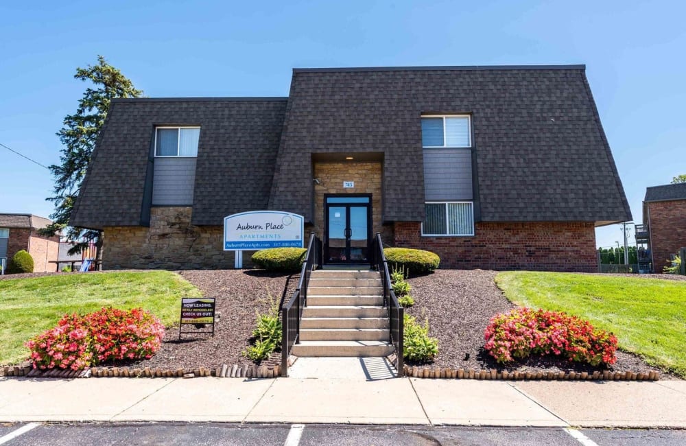 Entrance to the leasing office at Auburn Place in Greenwood, Indiana