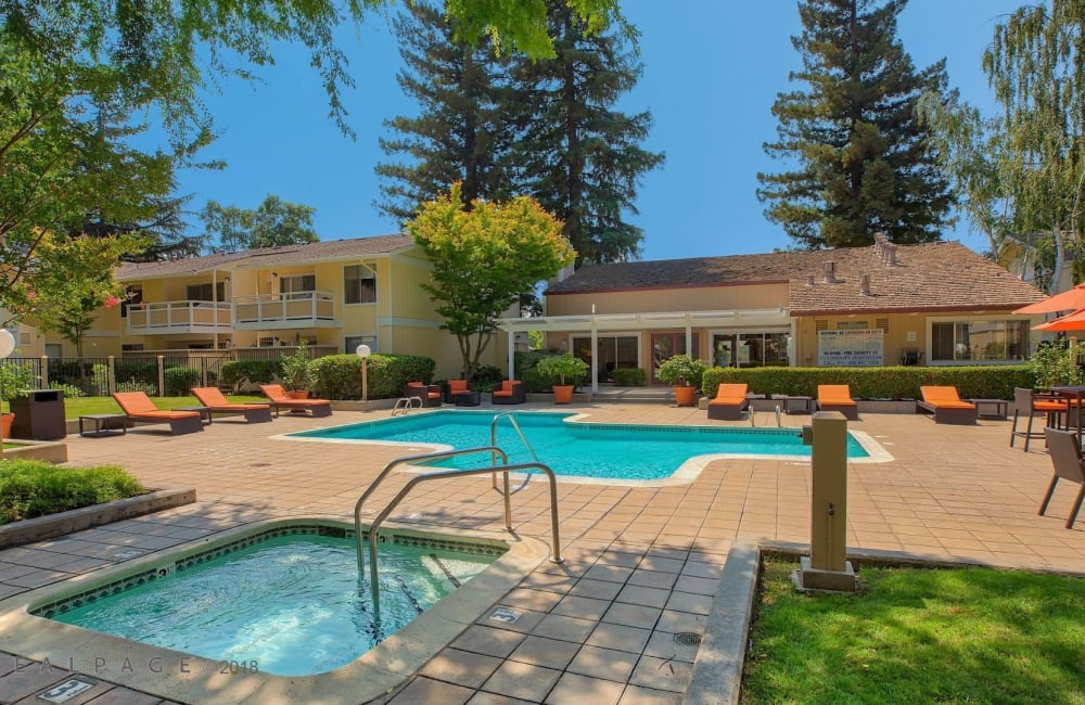 hot tub by the pool at Evelyn Gardens in Sunnyvale, California