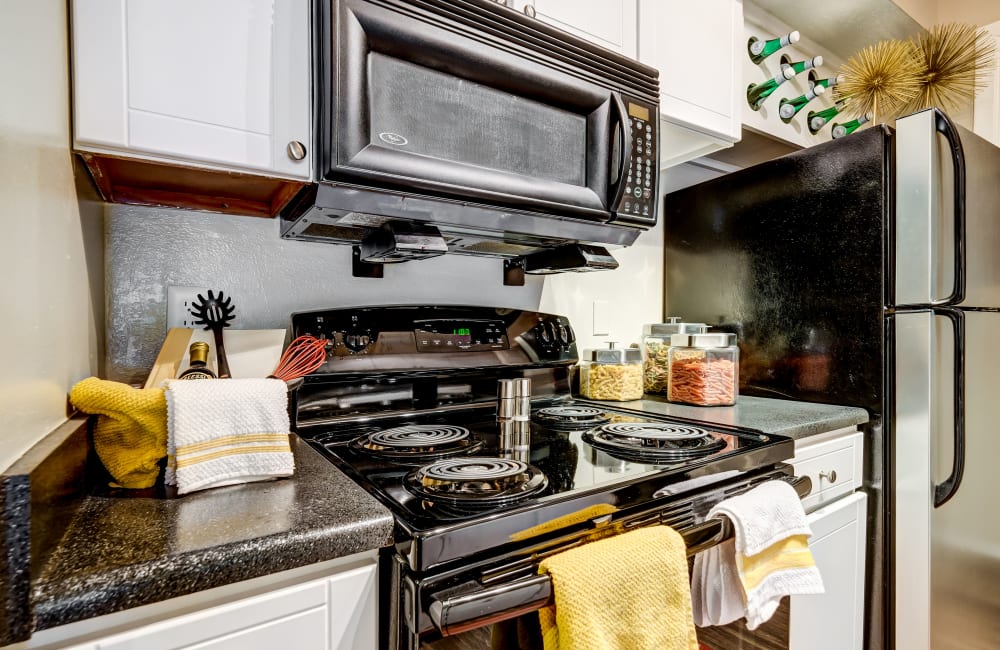 Electriv stove, microwave, & refrigerator at Hampton Greene Apartment Homes in Columbia, South Carolina 