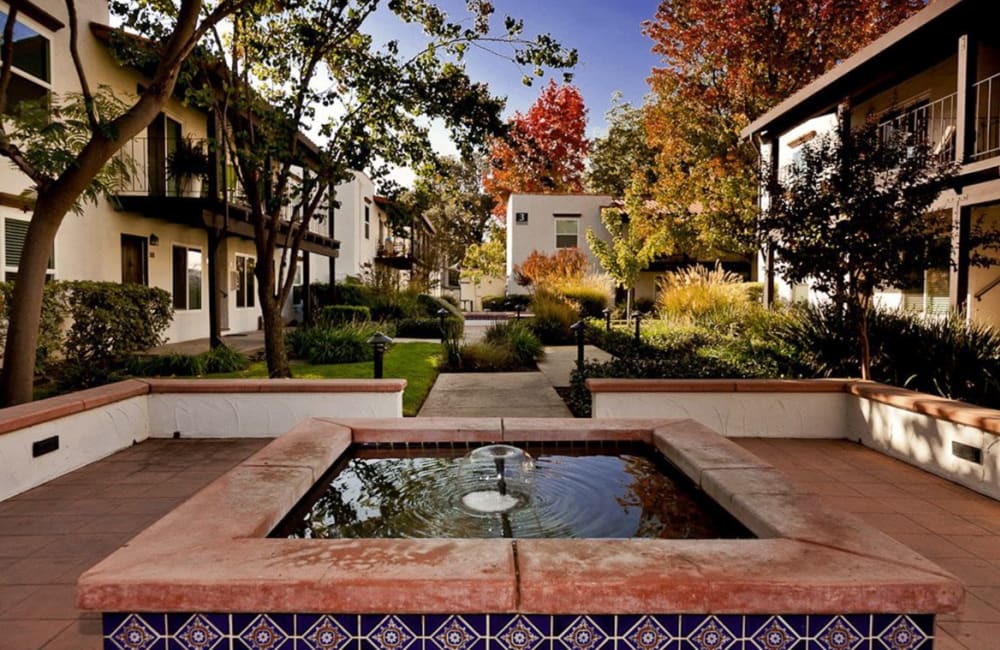 Fountain in the courtyard at Montecito Villas in Sacramento, California
