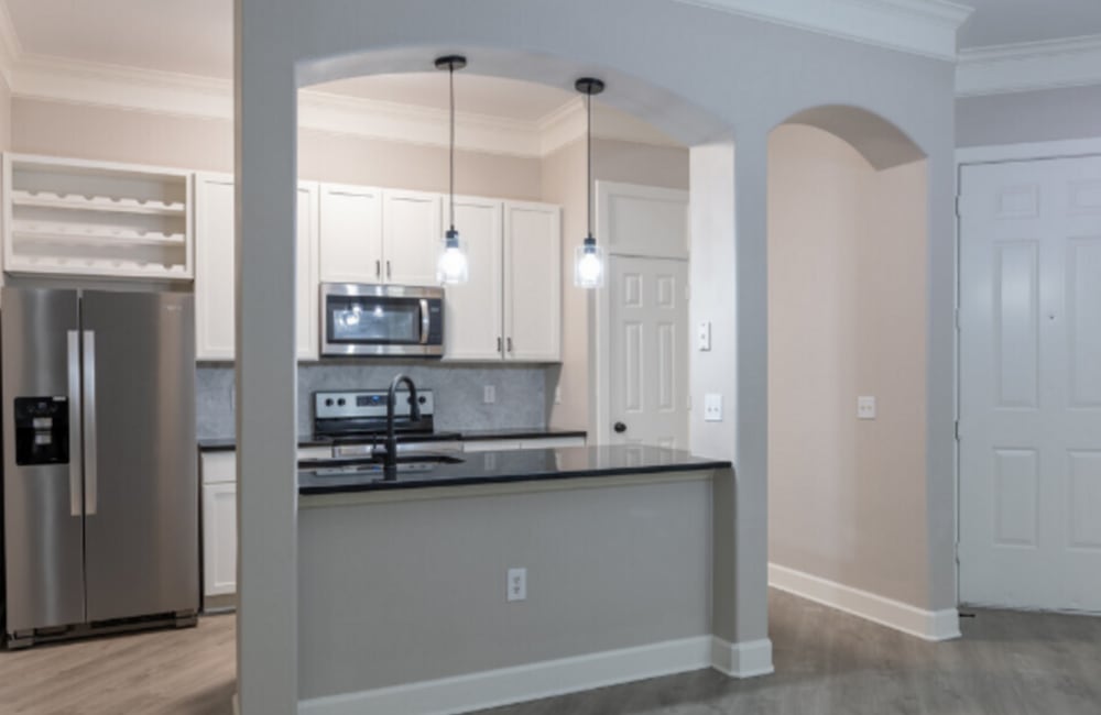 Spacious island kitchen at Heights on Katy in Houston, Texas, 