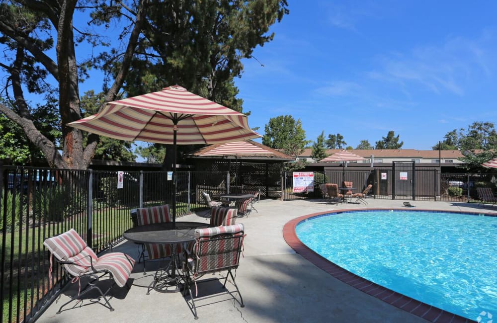 swimming pool and patio furniture at Meadow Wood in Concord, California